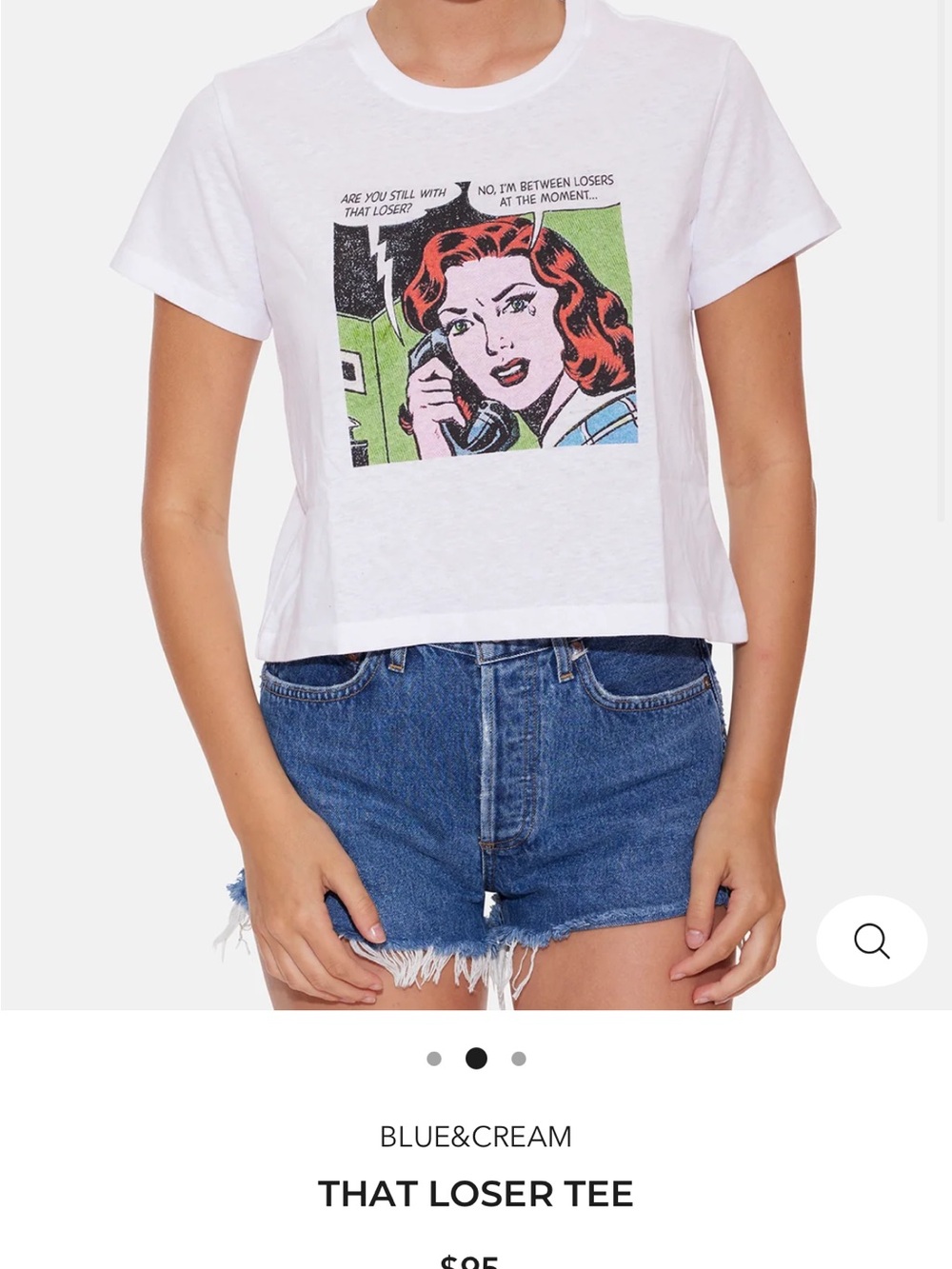 Blue & Cream Pop Art Crop Tee “Are you still with that loser?”